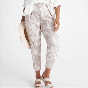 NWT Athropologie Frannie Tapered Pants 32 Tall Gray neutral printed tailored